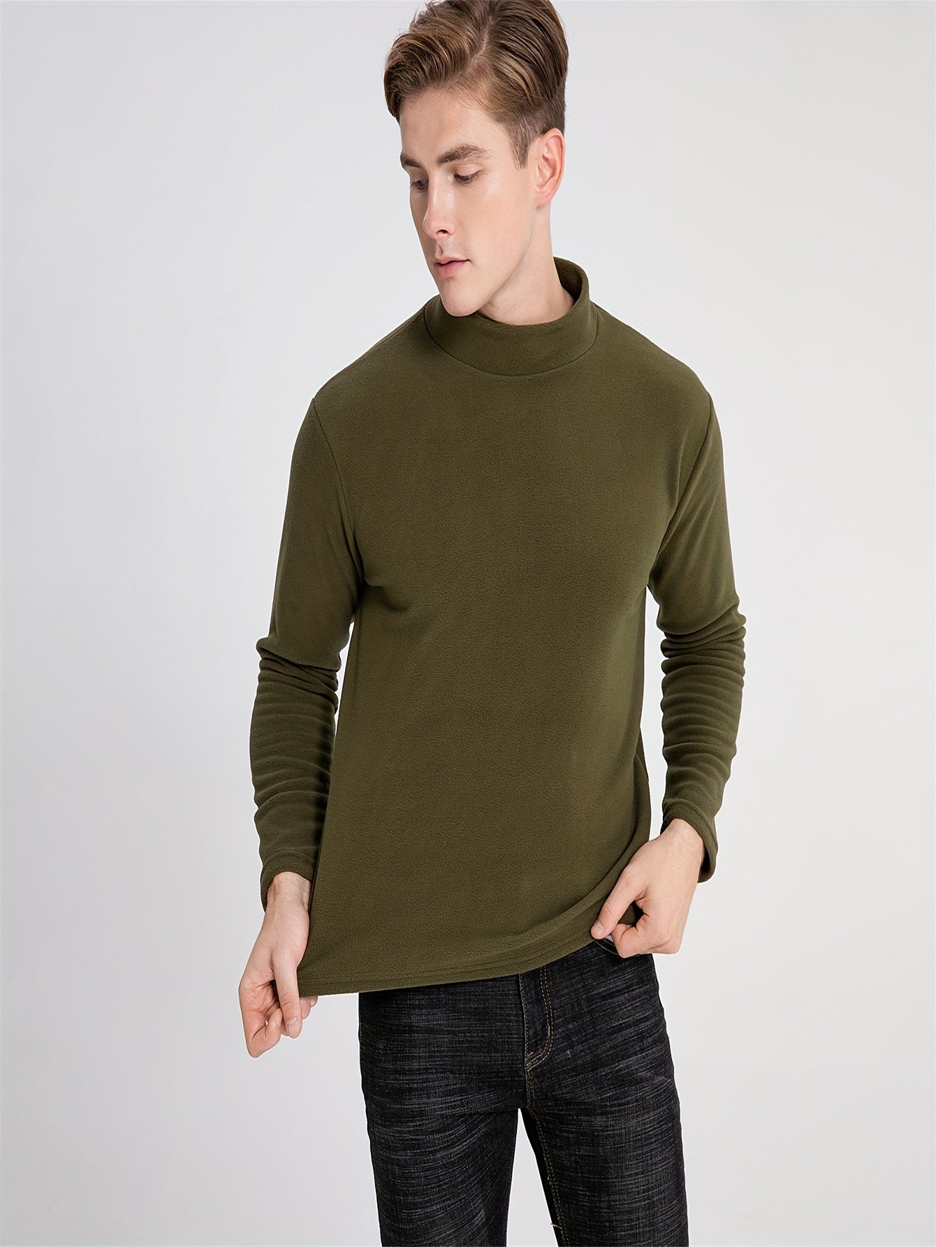 Men's Solid Pullover Fleece Crew Neck Top for City Walk Street