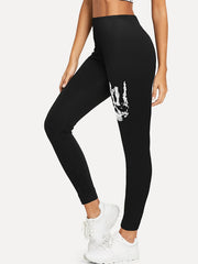  Gothic Skull Print High Rise Leggings