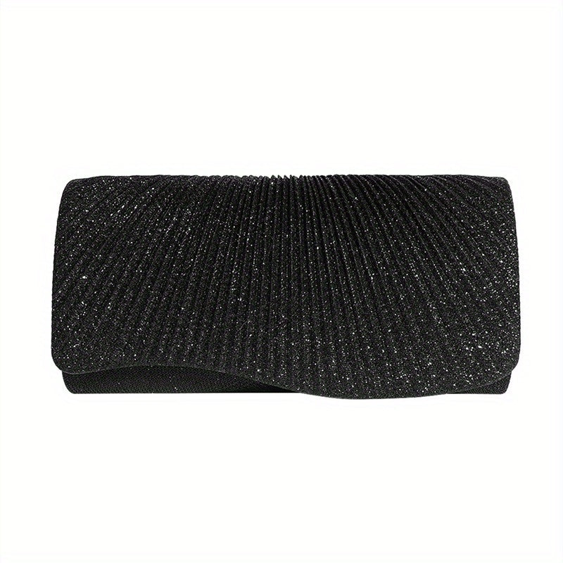 Glitter Ruched Evening Bag Flap Banquet Clutch Purse Women's Bling Handbags