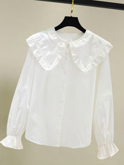 Sweet Lace Collared Button Down Shirt For Girls Autumn Spring Teen Kids Blouse