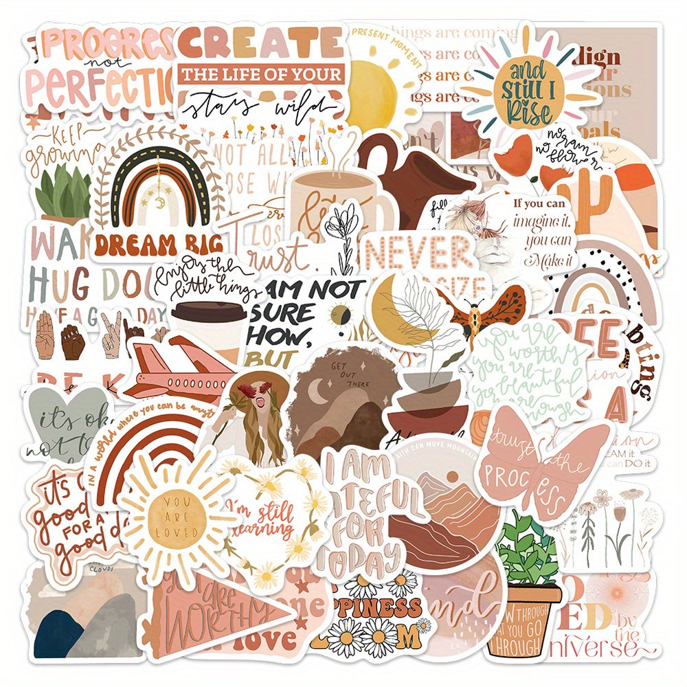 50pcs Bohemian Motivational Stickers for Notebooks Water Bottles & More
