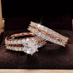 2 Pcs Bridal Wedding Rings 18K Plated 6 Prong Setting Zircon Rings For Women
