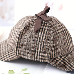 Khaki Plaid Vintage Baseball Cap Double Brim Ear Warmer Sun Hat