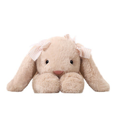 Soft Beige Rabbit Plush w/ Expressive Eyes & Fluffy Ears Pink Bow Tie Stuffed An