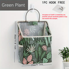 Wall Mounted Cotton Linen Storage Bag with Hooks