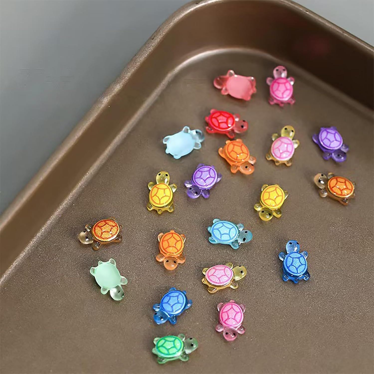 20pcs Glow in the Dark Turtle Figurines Colorful Resin Miniatures