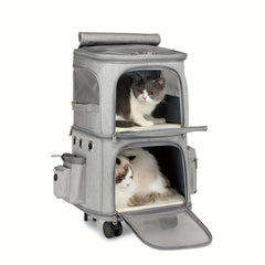 Rolling Pet Carrier Backpack for 2 Cats - Travel with Ease