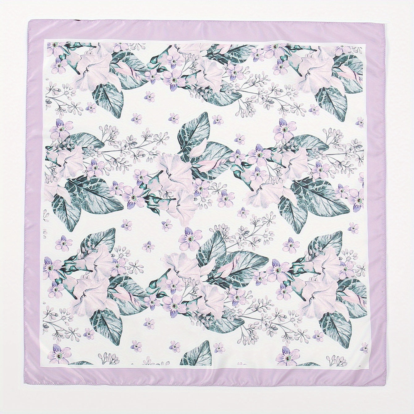 Leaf Print Light Purple Bandana Casual Square Scarf Neckerchief Women