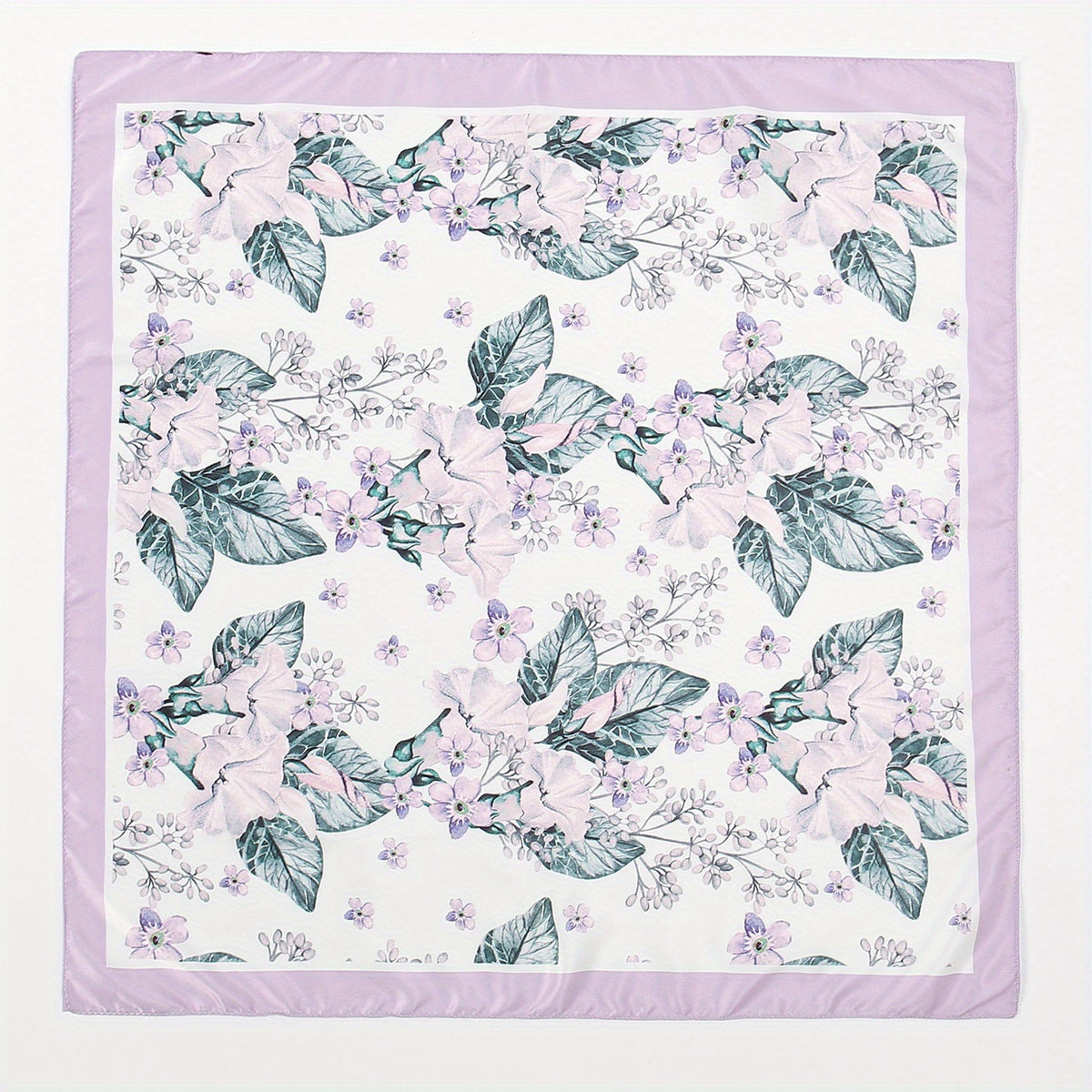 Leaf Print Light Purple Bandana Casual Square Scarf Neckerchief Women