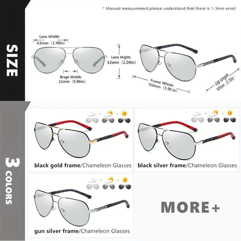 CoolPandas Aviation Sunglasses - Men's Photochromic Polarized Anti Glare Eyewear