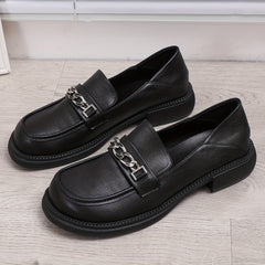 Women's Chain Decor Loafers Thick Sole Slip On Casual & Preppy Shoes