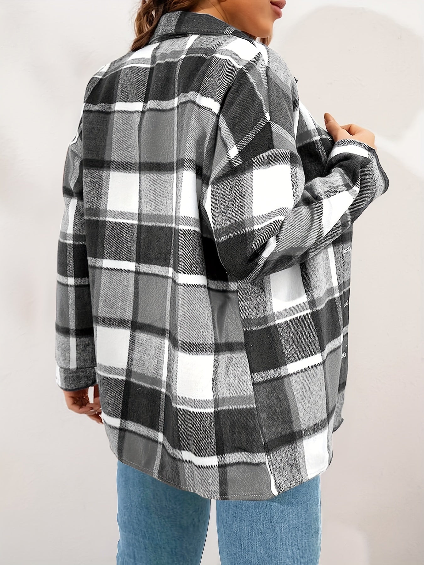  Plaid Button Up Long Sleeve Shacket