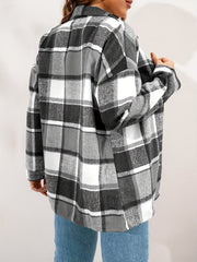  Plaid Button Up Long Sleeve Shacket