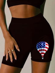 Independence Casual Shorts Women's Plus Flag Balloon Print Biker Short