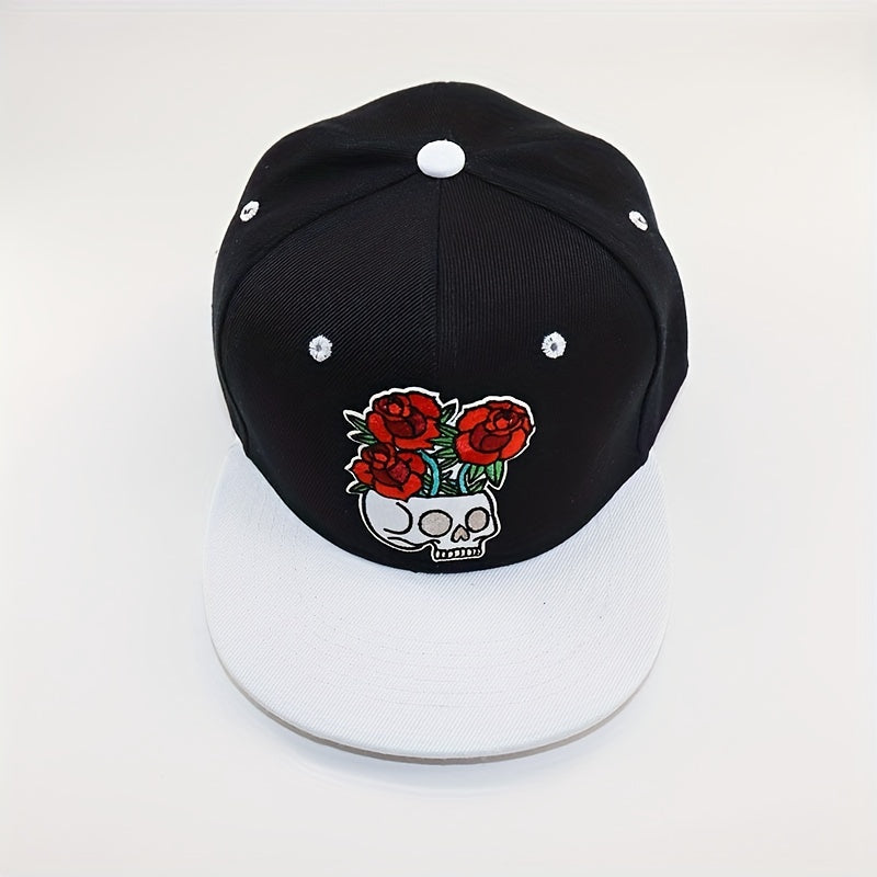 Skull Rose Embroidery Hats Adjustable Snapback Hip Hop Cap