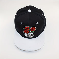 Skull Rose Embroidery Hats Adjustable Snapback Hip Hop Cap