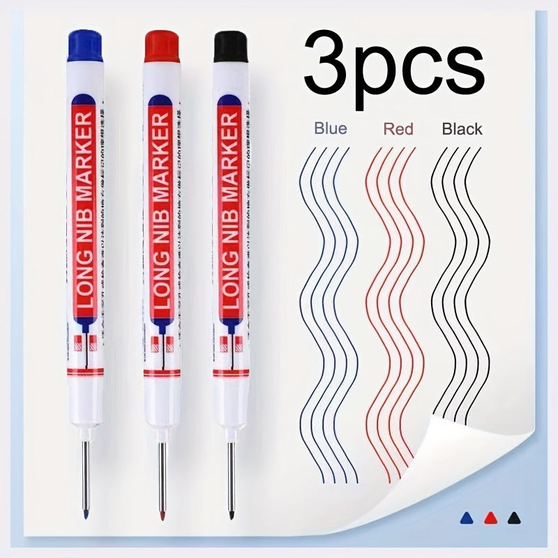 3pcs Deep Hole Lengthened Head Marker Pen Ceramic Tile Deep Hole Marker Pen