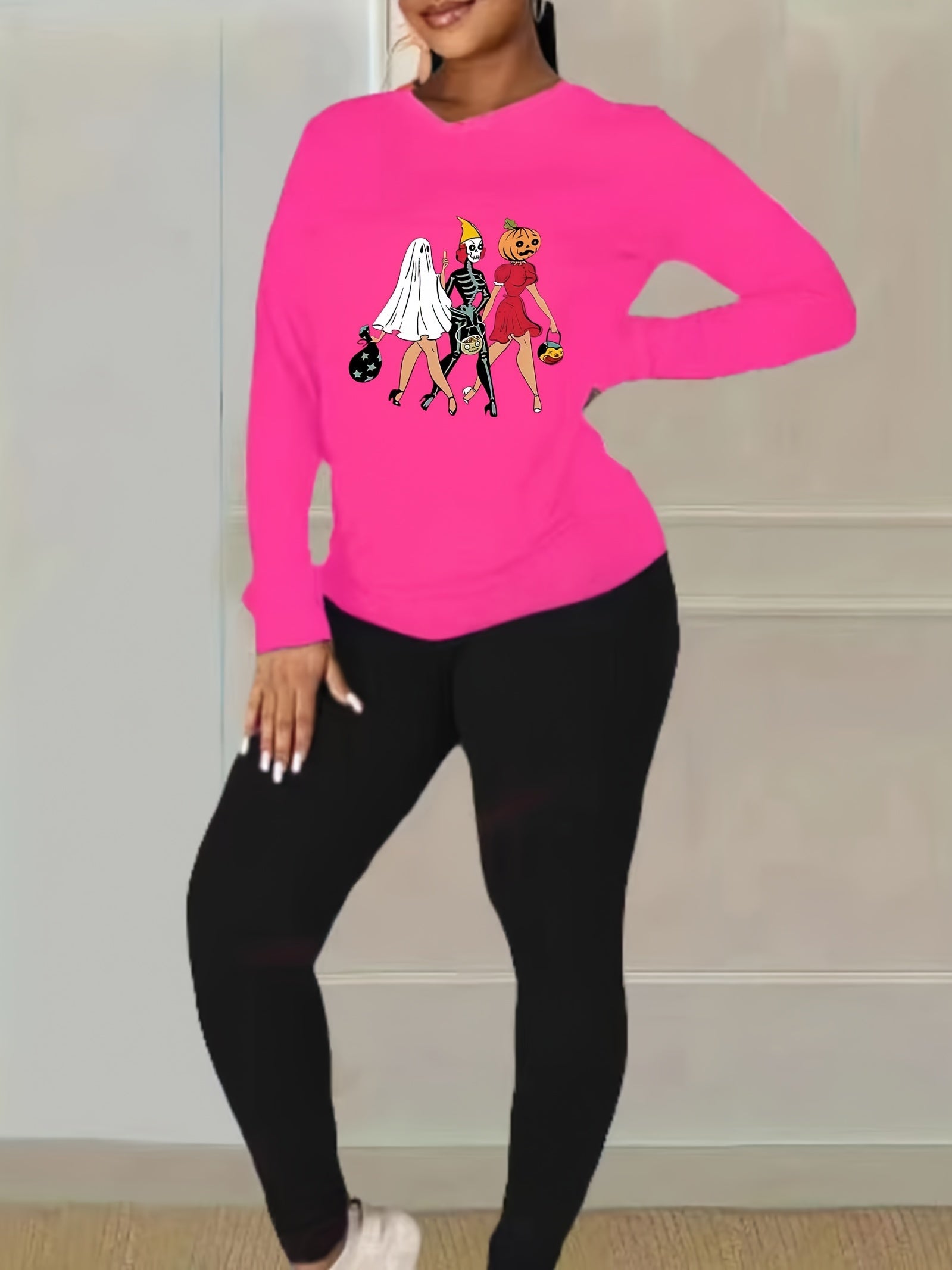  Halloween 2 Pc Set Women's Graphic Print Long Sleeve Top & Leggings