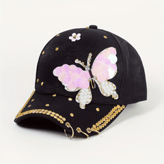Pink Butterfly Y2K Baseball Cap Pearl Rhinestone Adjustable Sun Hat