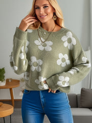  Floral Print Long Sleeve Sweater