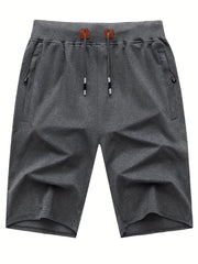 Men's Breathable Shorts Side Zipper Pockets Summer Drawstring Elastic Waist