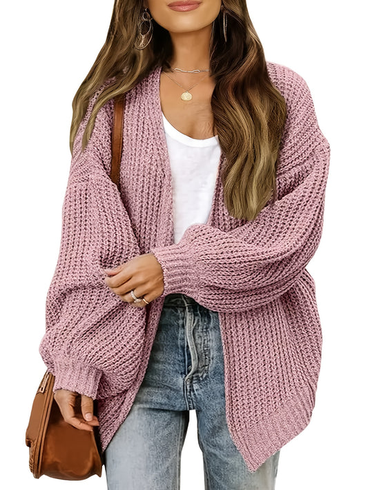  Solid Lantern Sleeve Cardigan