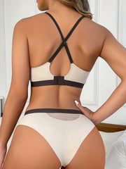 Colorblock Wireless Push Up Bra & Panties Set