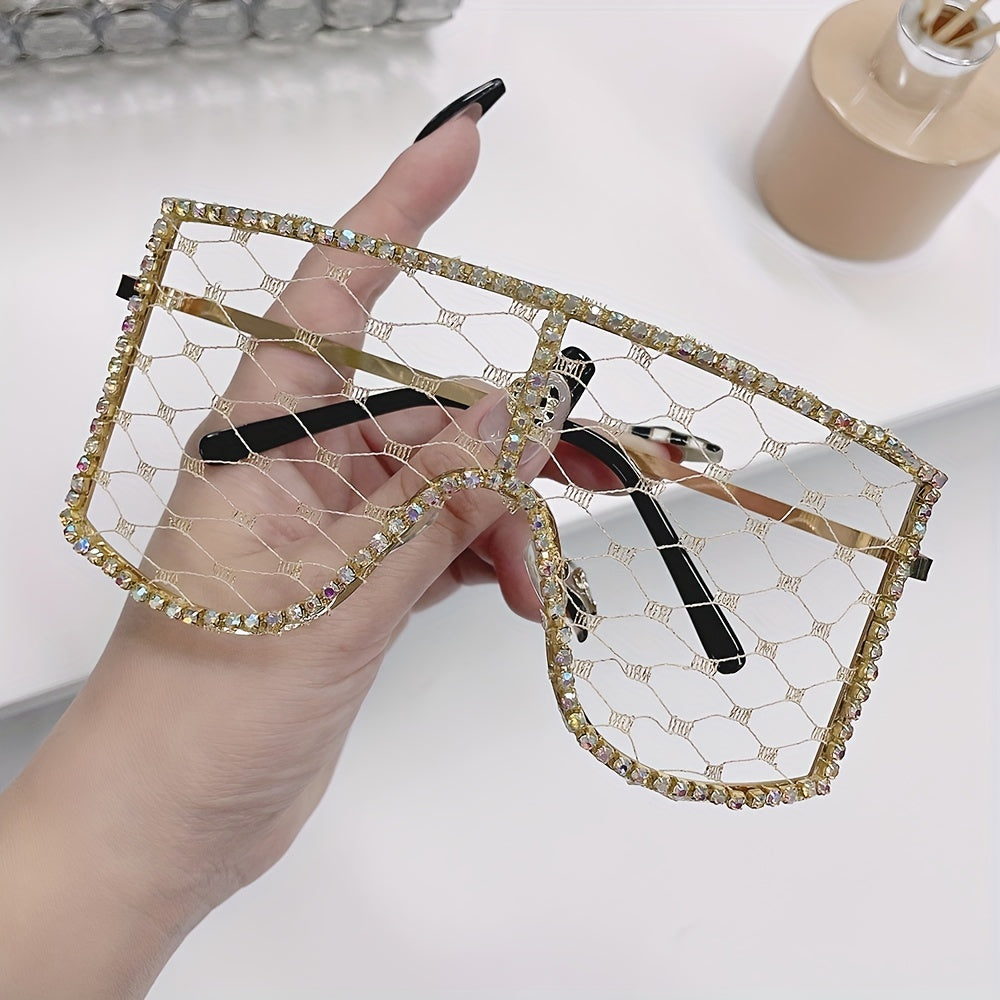 Rhinestone Mesh Shield Glasses for Women