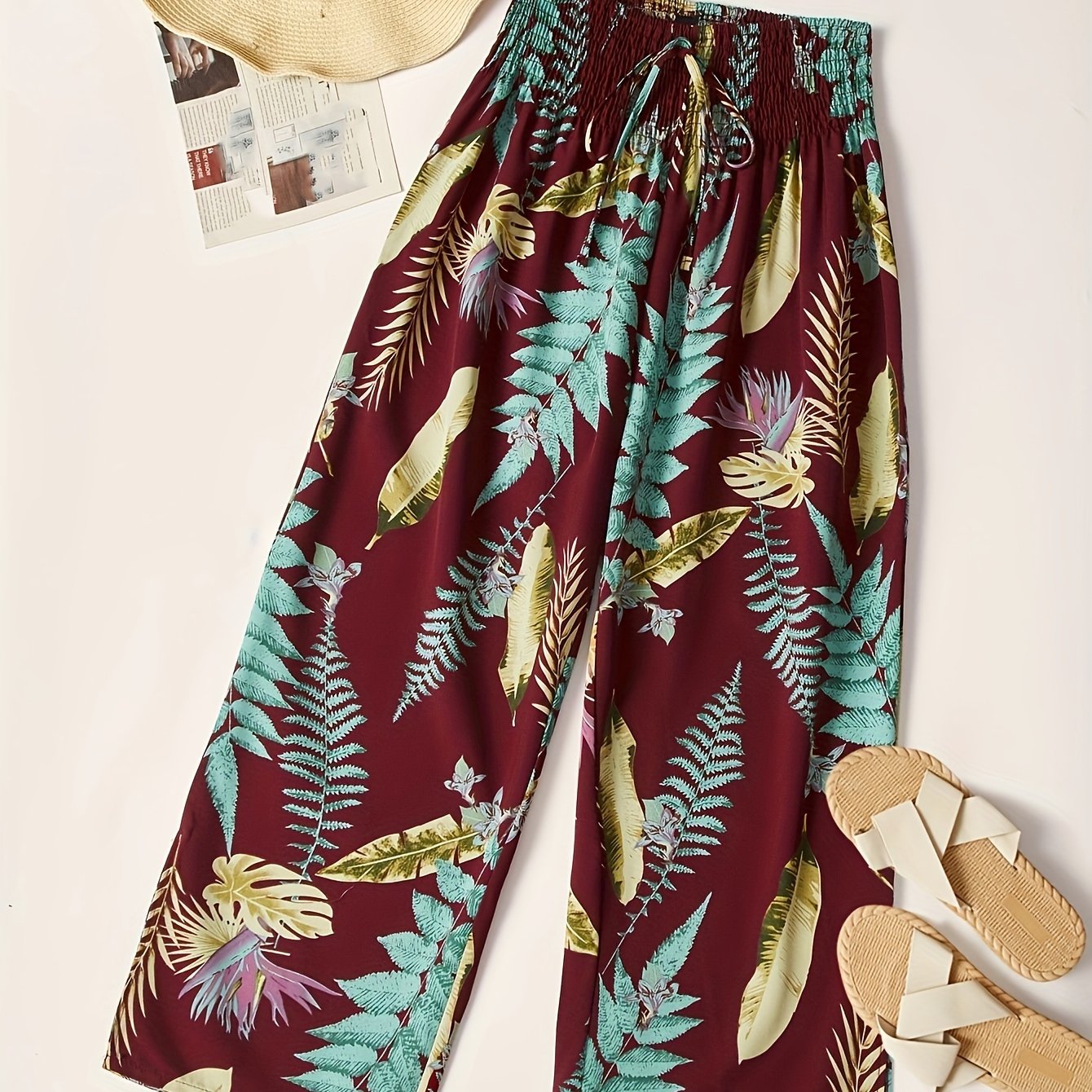 Women's Plus Tropical Print Wide Leg Trousers