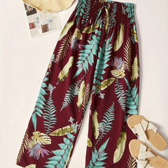 Women's Plus Tropical Print Wide Leg Trousers