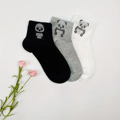 5 Pairs Panda Rhinestone Socks Crew Short Socks Women's Stockings