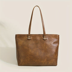 Vintage PU Leather Tote Bag Solid Handbag Large Capacity Shoulder Bag For Women