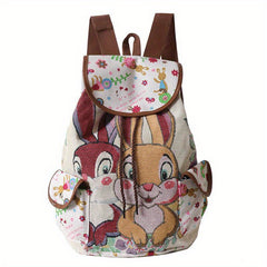 Cat Pattern Flap Backpack Animal Print Bookbag For Students