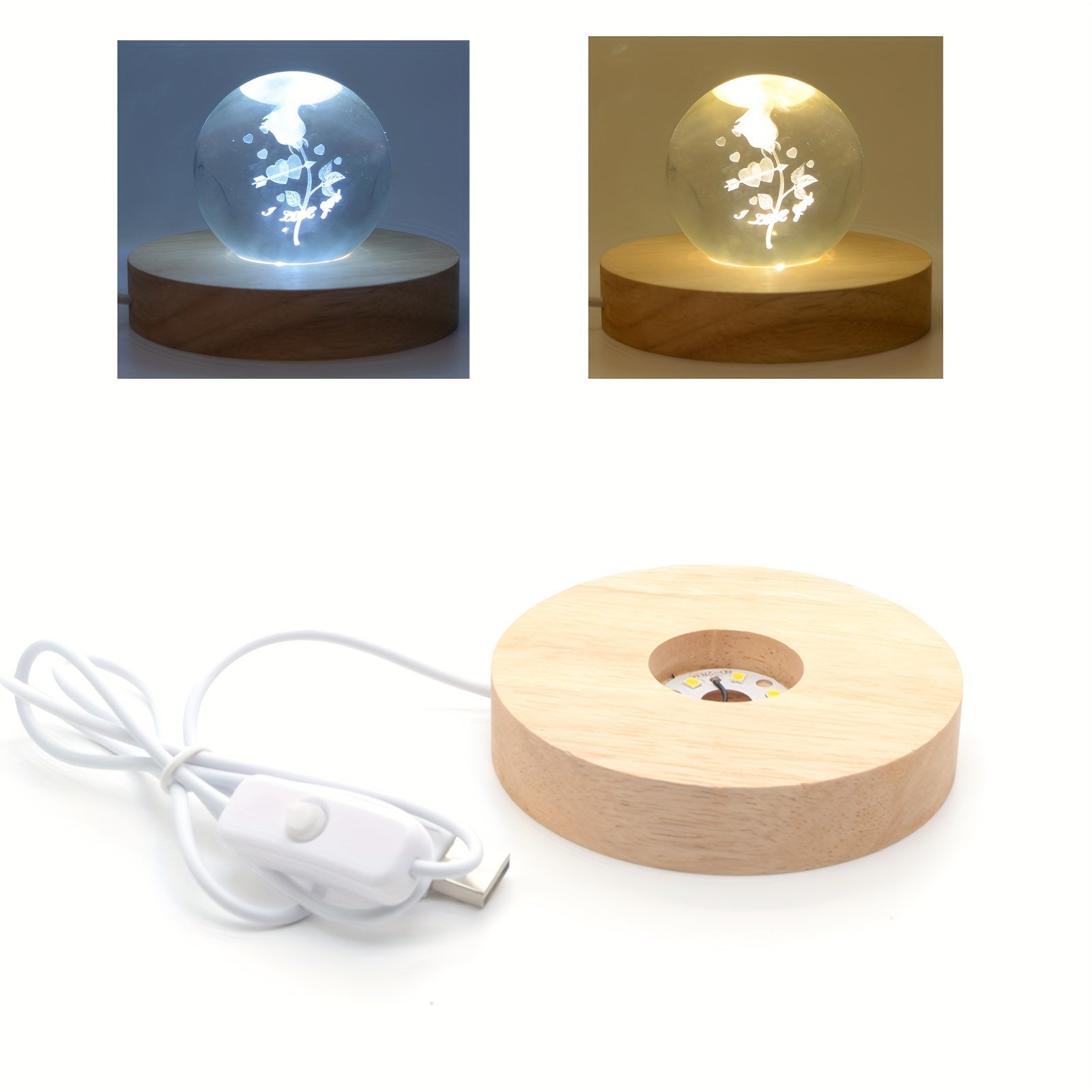 Solid Wood LED Display Base Stand For 3D Crystal Glass Art