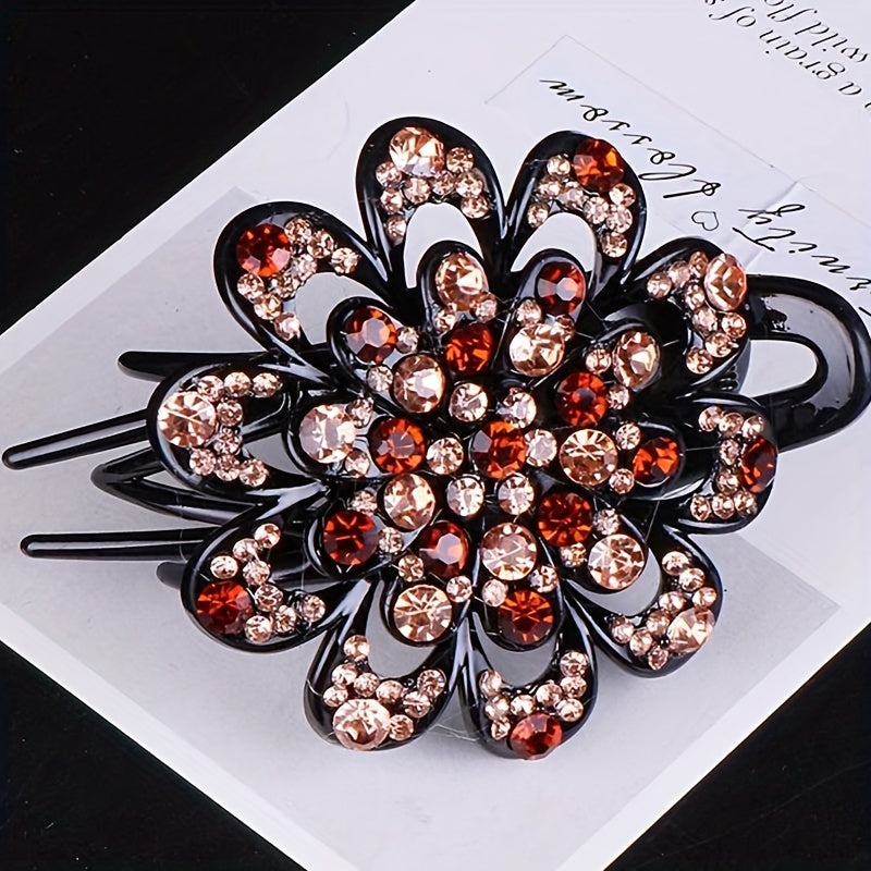 Women Rhinestone Hair Clip Large Glitter Flower Duck Billed Clip