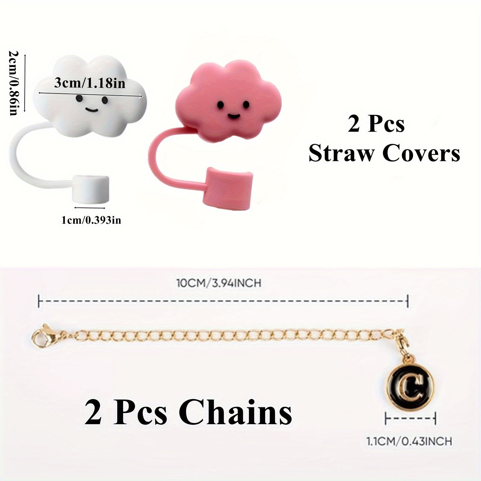 2pcs Round Letter Pendant for Cup Handle + 2pcs Dustproof Straw Covers