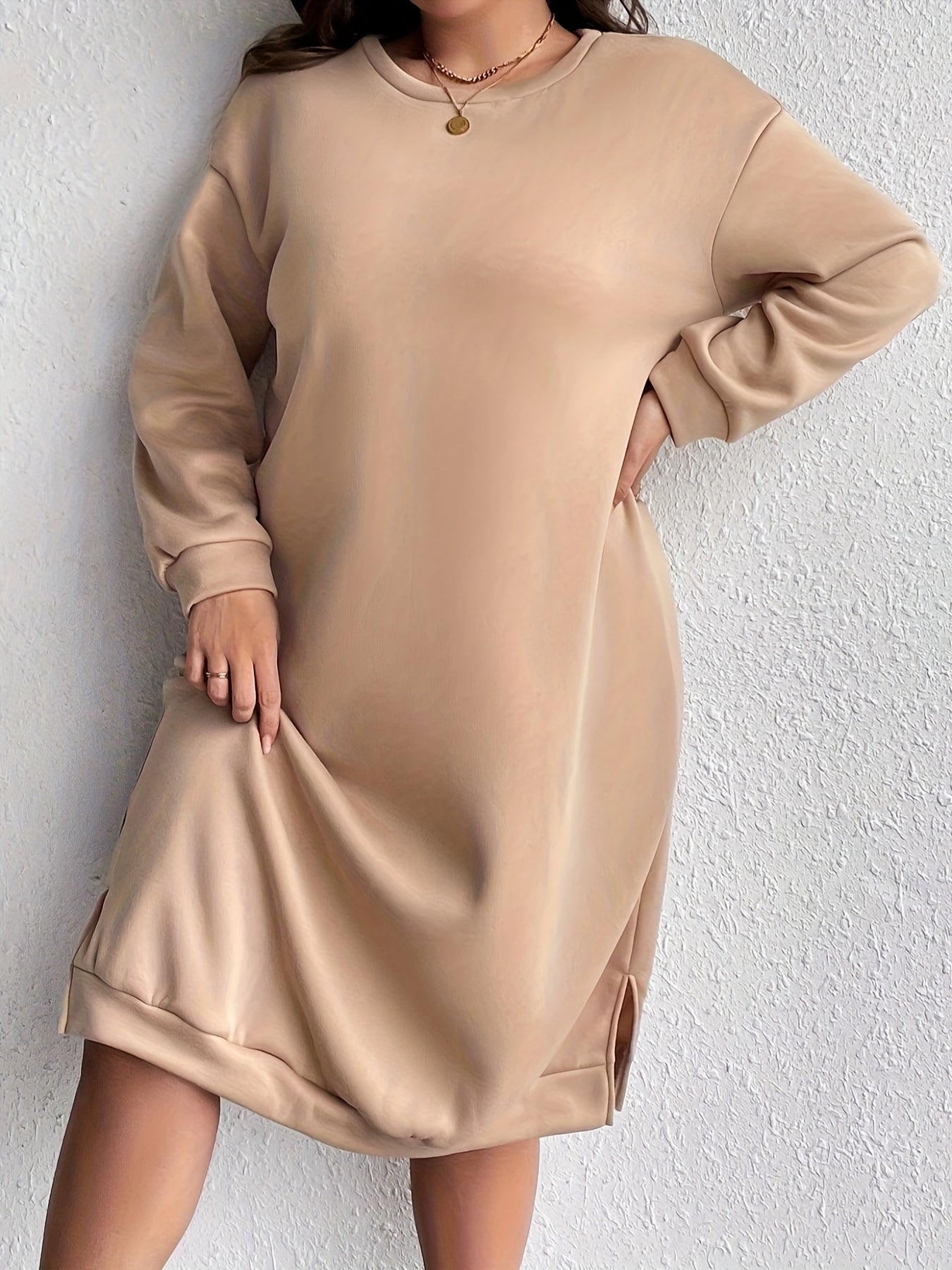  Women's Slogan Print Long Sleeve Sweatshirt Dress