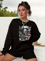  Casual Outfit Set: Graphic Sweatshirt & Shorts