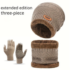 Winter Knitted Hat Scarf Gloves Set For Women Men Velvet Lining Warm Beanie