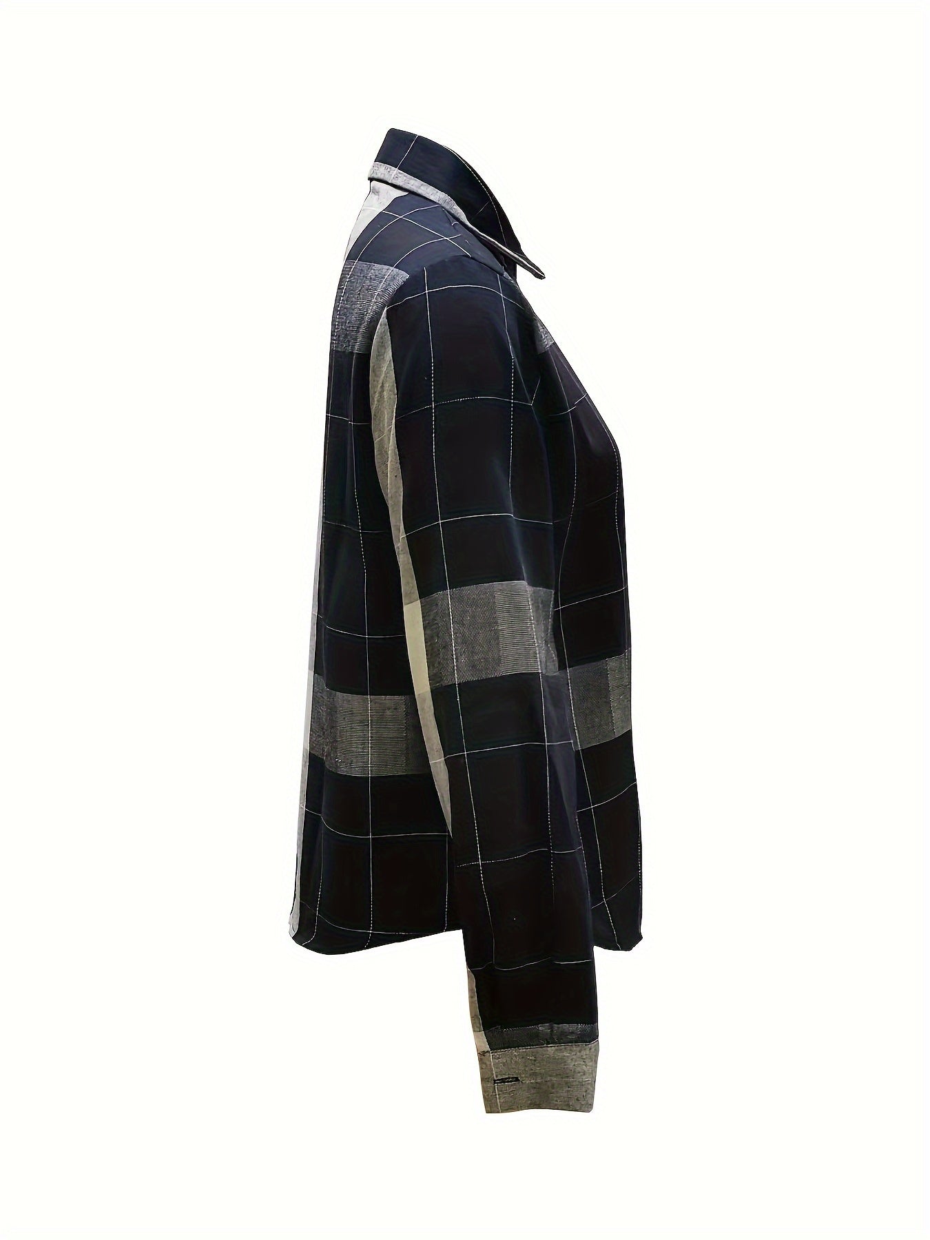  Plaid Print Button Up Long Sleeve Blouse