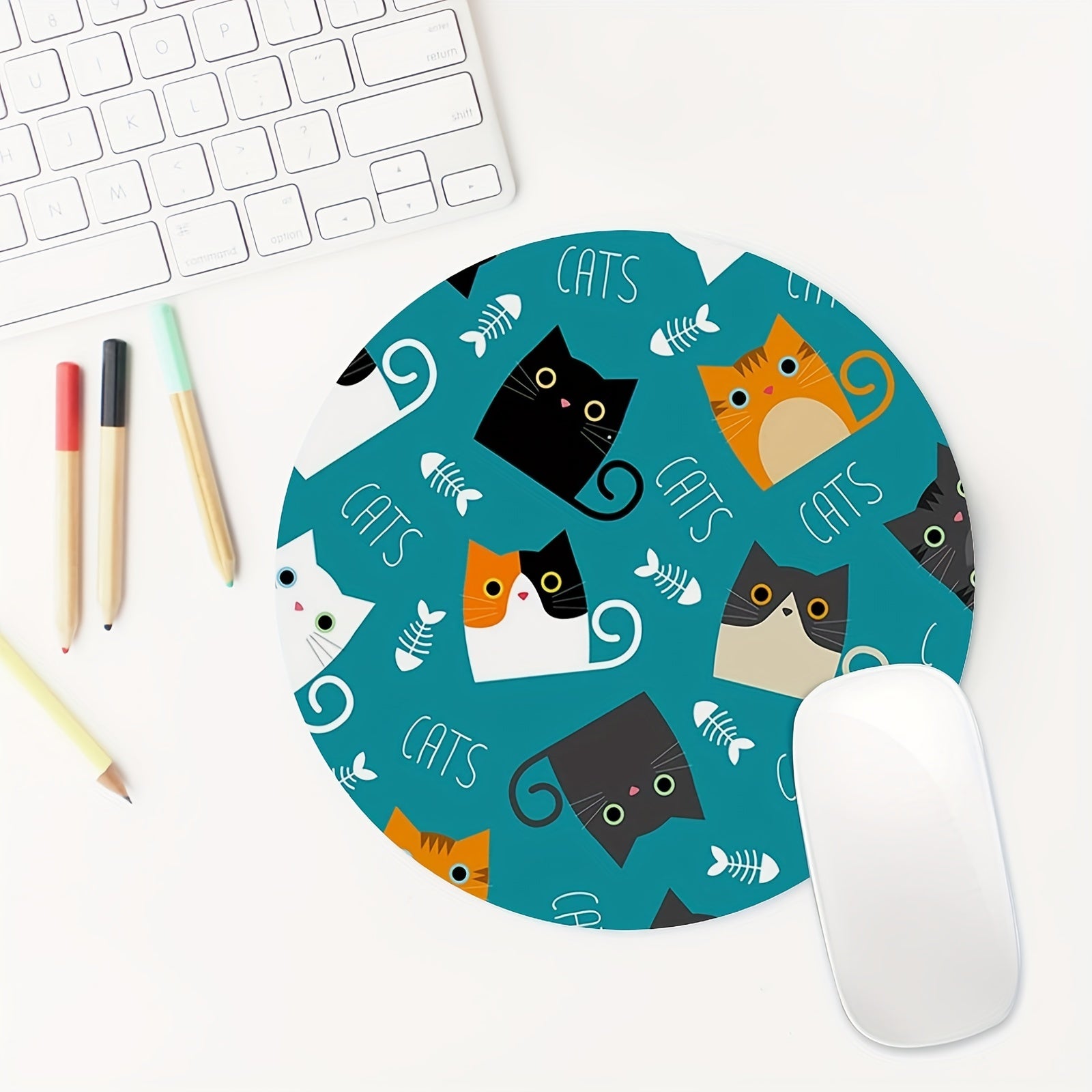 Cute Cartoon Cats Gaming Mouse Pad, Non-slip Round Mat for Office Computers