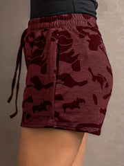 Plus Size Casual Shorts Women's Plus Random Print Elastic Drawstring High Rise