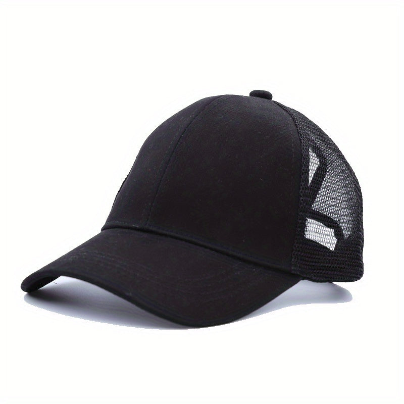 Solid Ponytail Trucker Hat Mesh Breathable Baseball Cap