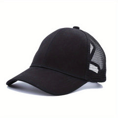 Solid Ponytail Trucker Hat Mesh Breathable Baseball Cap