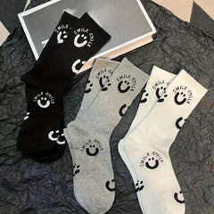 3 Pairs Smiling Face Print Socks Mid Tube Women's Stockings