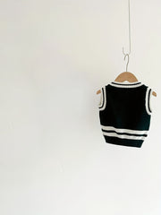 Baby Knitted Vest Kids Cotton Striped V Neck Sweater Top