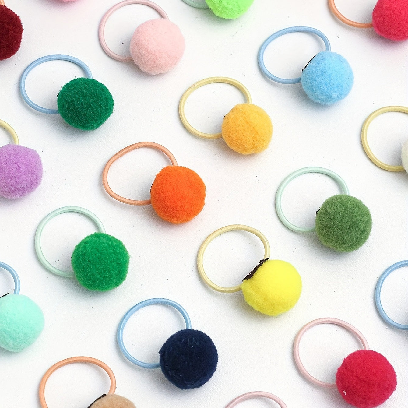 30pcs Plush Ball Decor Hair Tie Solid Hair Rope Elastic Ponytail Holder