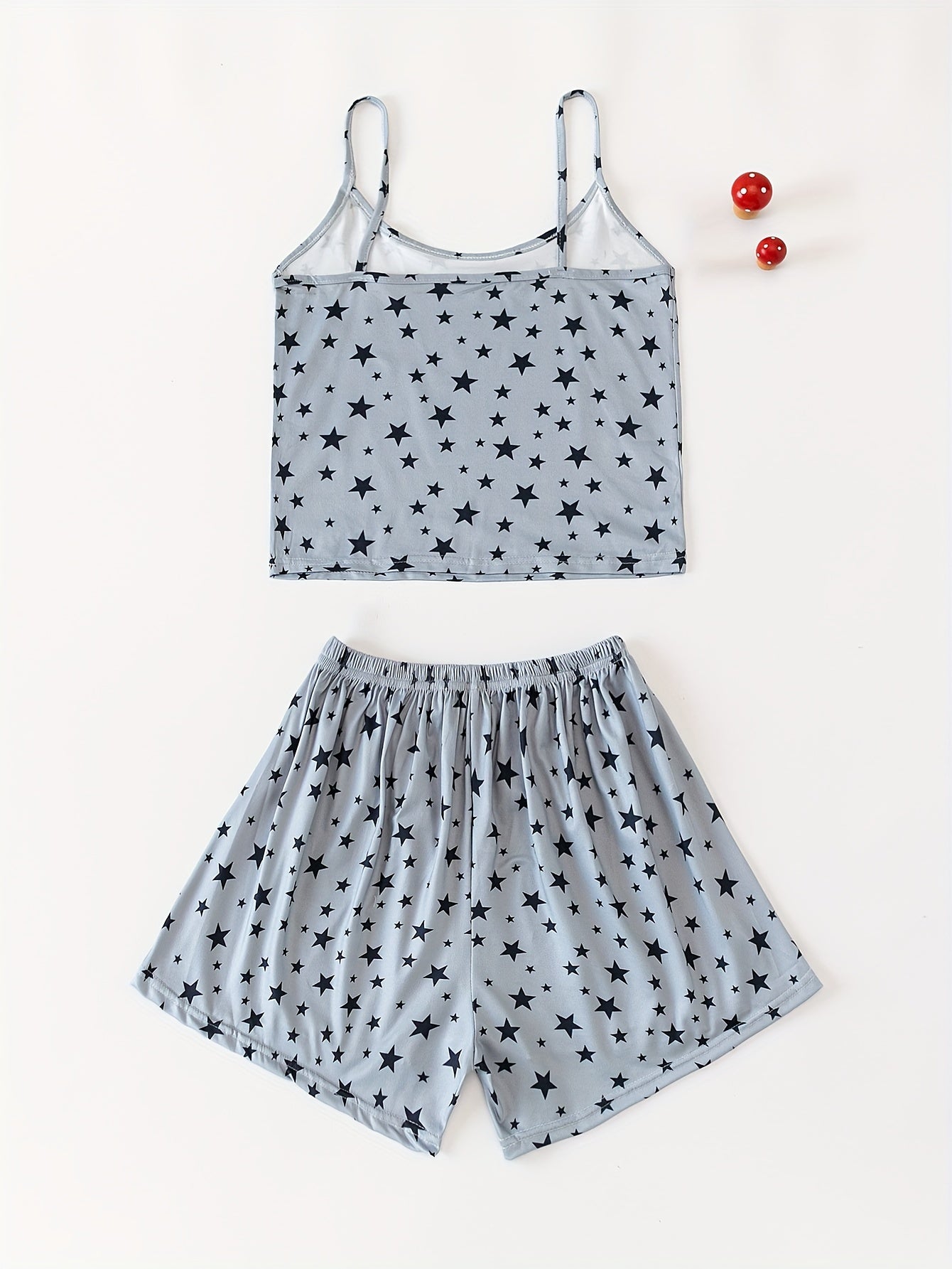 Star Print Pajama Set Crew Neck Cami Top & Elastic Waistband Shorts