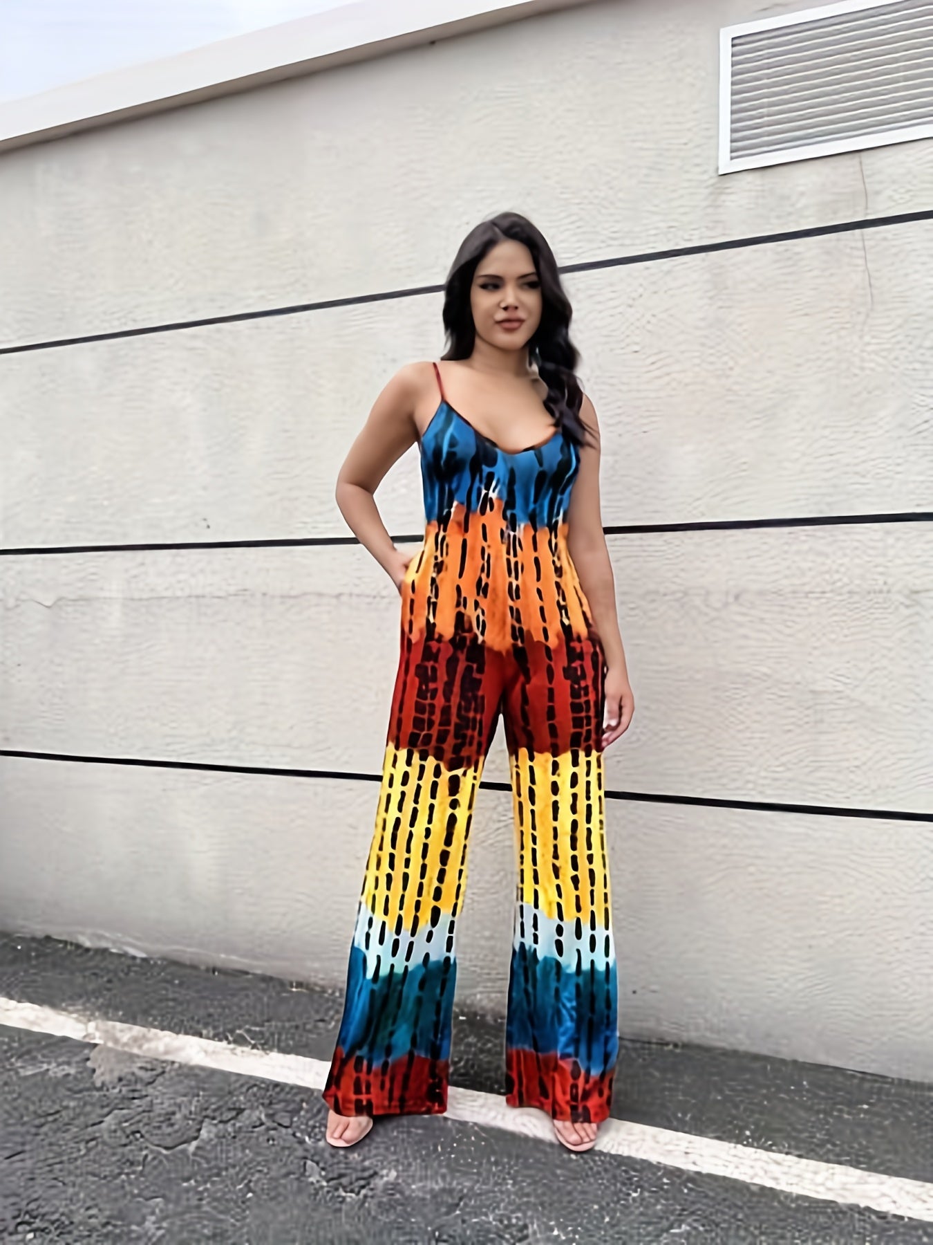 Tie Dye Block Wide Leg Jumpsuit Sleeveless Sexy Jumpsuit for Spring & Summer