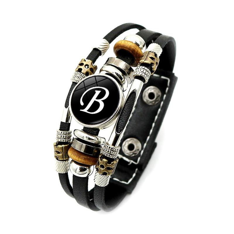 Braided Bangle Leather Bracelet with Name Initials